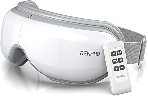 RENPHO masseur oculaire avec télécommande et chaleur, masque de massage des yeux rechargeable avec musique bluetooth pour soulager la fatigue oculaire, poches oculaires sec améliorer le sommeil