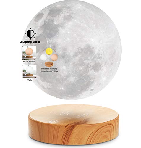 VGAzer Levitating Moon Lamp, flottant et filant librement dans l’air avec socle en bois et impression 3D de Moon Light, pour des cadeaux uniques pour les fêtes, décor de chambre, veilleuse