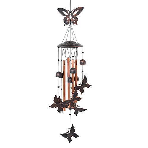 BLESSEDLAND Papillon carillons-4 Creux Tubes en Aluminium -5 Cloches Vent 7 Papillons-Vent Chime avec s Crochet pour intérieur et extérieur Or Noir, Bronze L 38x Dia.4.72 Pouces