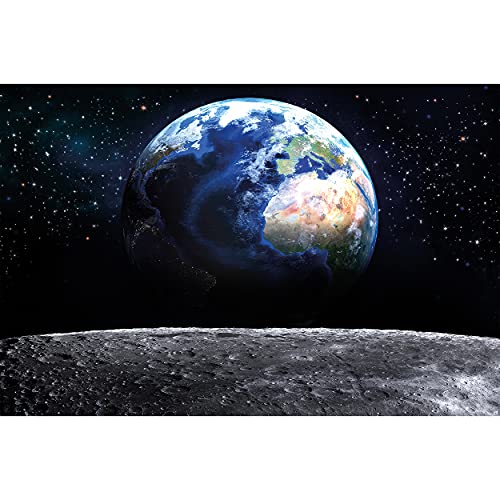 GREAT ART® XXL Affiche – Vue de la Terre depuis l'espace – Décoration murale monde lune planète galaxie univers tout cosmos monde globe étoiles (140 x 100 cm)