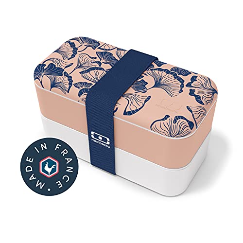 MONBENTO - Bento box MB Original Graphic Ginkgo - Boîte Repas à Compartiments - Lunch box Hermétique 2 étages - Idéal pour Travail/Ecole - Sans BPA - Made In France - Motif Japonais - Rose et Bleu