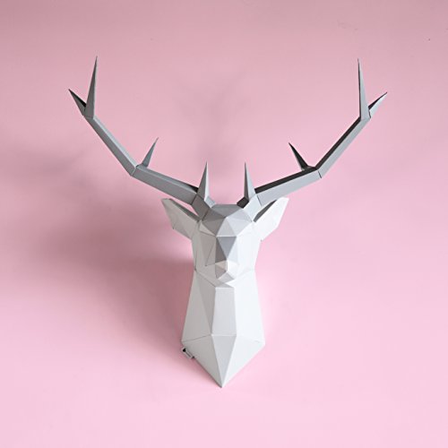 Brownfolds DIY Trophée De Mur De Papier; Origami Cerf Art De Décor De Mur Pièce De Tête; Prédécoupée Et A Reçu des Modèles De Papier |Blanc|