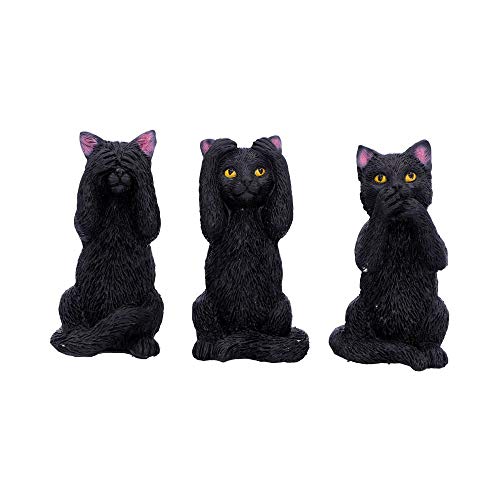 Nemesis Now U4802P9 - Trois Figurines de Chats de la Sagesse, Noires, 8,5 cm