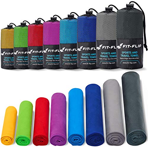Serviette en microfibre – disponible dans toutes les couleurs et en 8 tailles – compacte & ultra-légère – Microfibre serviette – serviettes sport et serviettes de plages (70x140cm bleu + sac)