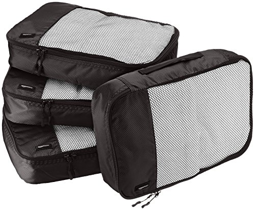 Amazon Basics Lot de 4 sacoches de rangement pour bagage Taille M, Noir