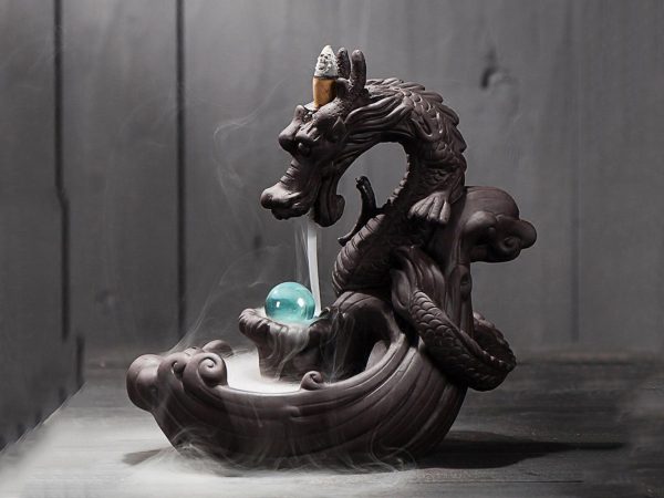 Xudrez Brûleur d’encens en céramique à refoulement fait à la main décoratif en forme de Bouddha avec10 cônes d’encens et boîte cadeau 