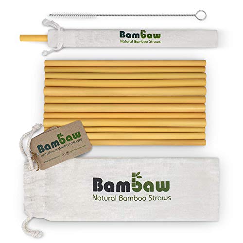 Pailles en bambou de 22 cm | Pailles écologiques, biodégradables et réutilisables | Fabriquées à la main à Bali | Inclus une brosse de nettoyage et une pochette de rangement | Bambaw