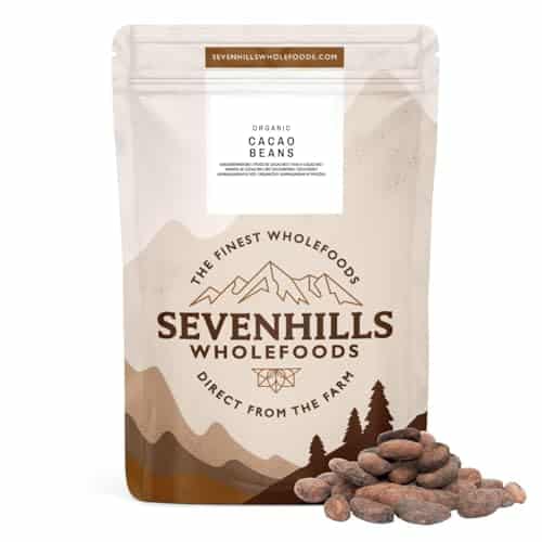 Sevenhills Wholefoods Fèves de cacao crues biologiques 1kg pour la fabrication de confiseries, de desserts, de boissons au chocolat chaud, à moudre en poudre