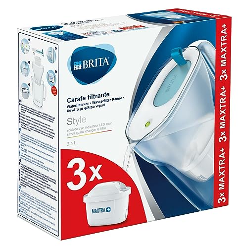 BRITA Carafe filtrante Style bleue + 3 cartouches Maxtra +