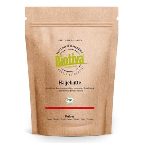 Biotiva Poudre de cynorhodon bio 1000g - Rosa Canina - Mouture de cynorhodons entiers - Grand format au prix avantageux - Conditionné et contrôlé en Allemagne (DE-ÖKO-005)
