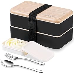 Boîte bento Binoster noire avec couverts acier inoxydable