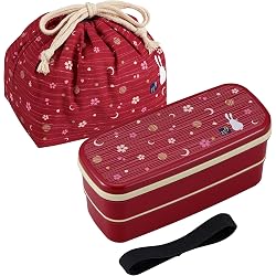Boîte à bento OSK motif lapin et lune avec baguettes et sac