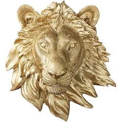 Tête de lion murale Wall Charmers en résine doré