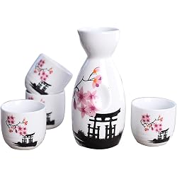 Service à saké Lawei 5 pièces motif fleur rose