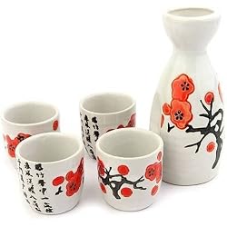 Service à saké lachineuse fleurs de cerisier 4 tasses