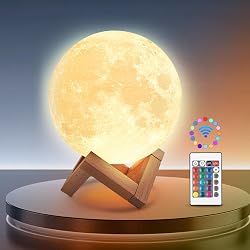 Lampe Lune Poojaed 16 couleurs avec support bois