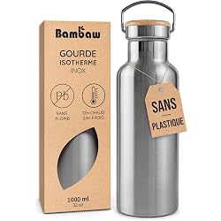 Gourde isotherme Bambaw 1L en acier inoxydable