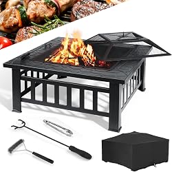 Brasero LIFERUN carré 81 cm 3-en-1
