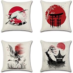 Lot de 4 housses de coussin Artscope style japonais 45x45 cm