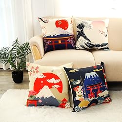 Housse de coussin LIGICKY style japonais 45×45 cm lot de 4