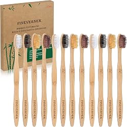 Lot de 12 brosses à dents en bambou FINEVERNEK