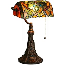 Lampe de banquier FUMAT style Tiffany verre coloré