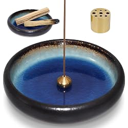 Porte-encens Beylab en céramique bleu avec supports laiton