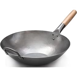 Wok Craft Wok en acier au carbone martelé fond plat 35,6 cm