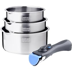 Lot de 3 casseroles Arthur Martin en acier inoxydable manche amovible