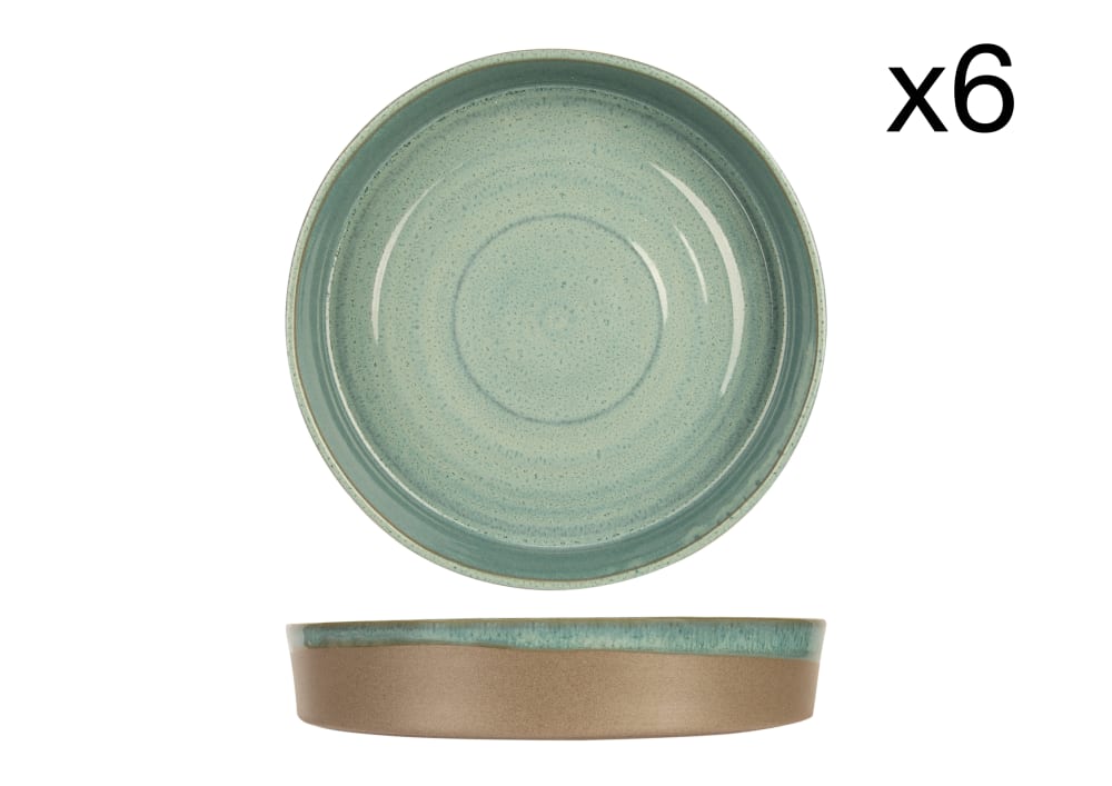 Lot de 6 Assiettes creuses en Grès, bleu, D24 cm