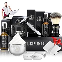 Kit rasage homme LEPONIX rasoir de sûreté double tranchant