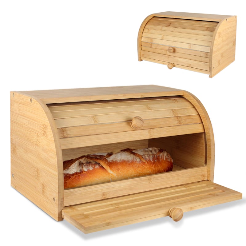 Boîte à pain bambou avec planche à découper et porte coulissante