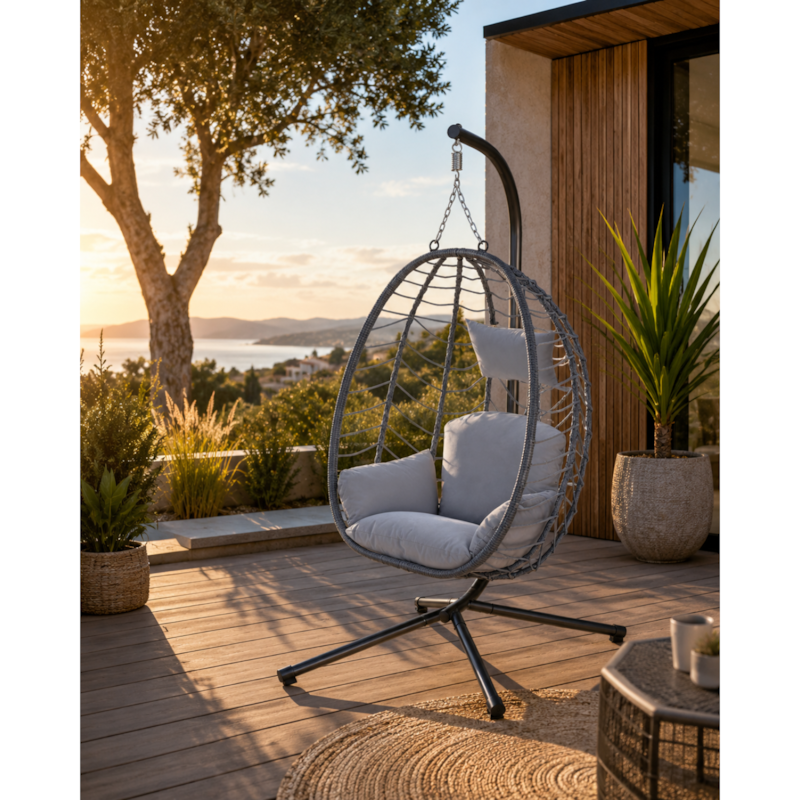 Lima fauteuil suspendu en résine effet rotin gris