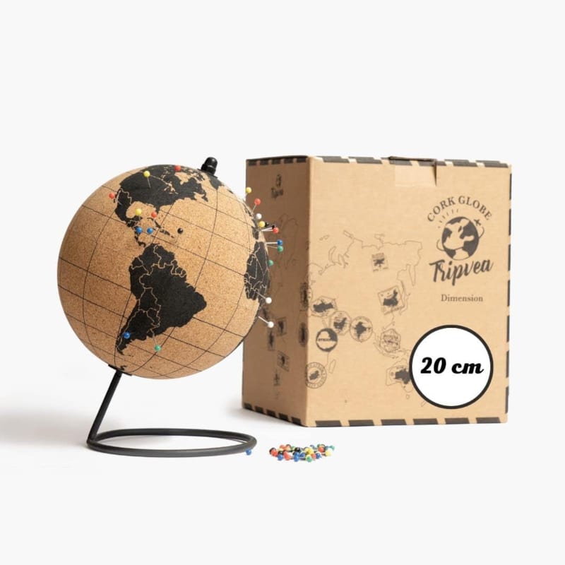 Globe terrestre vintage en liège 20 cm – mappemonde décorative de voyage