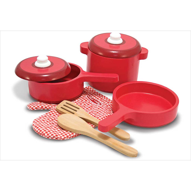 Dînette casseroles en bois rouge