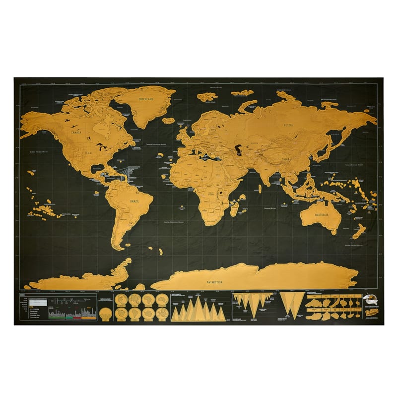 Carte du monde à gratter noire/dorée