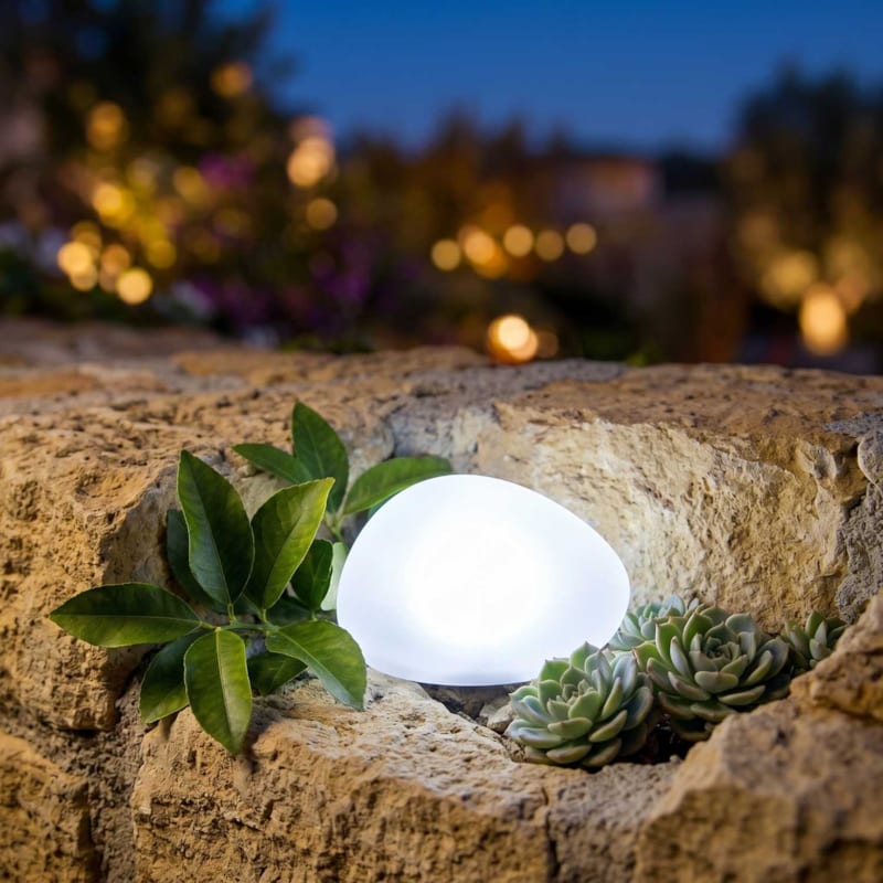 Lampe solaire décorative galet led blanc solenzara Ø16cm